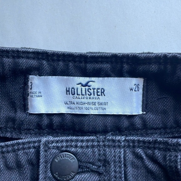 Hollister High Waist Denim Skirt 26 Black Jean 3 Frayed Faded Distressed Mini - Picture 10 of 13